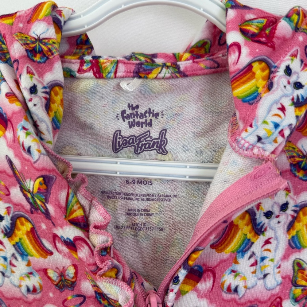 Posh Peanut x Lisa Frank Angel Kitty French Terry Hooded Romper - Picture 4 of 6